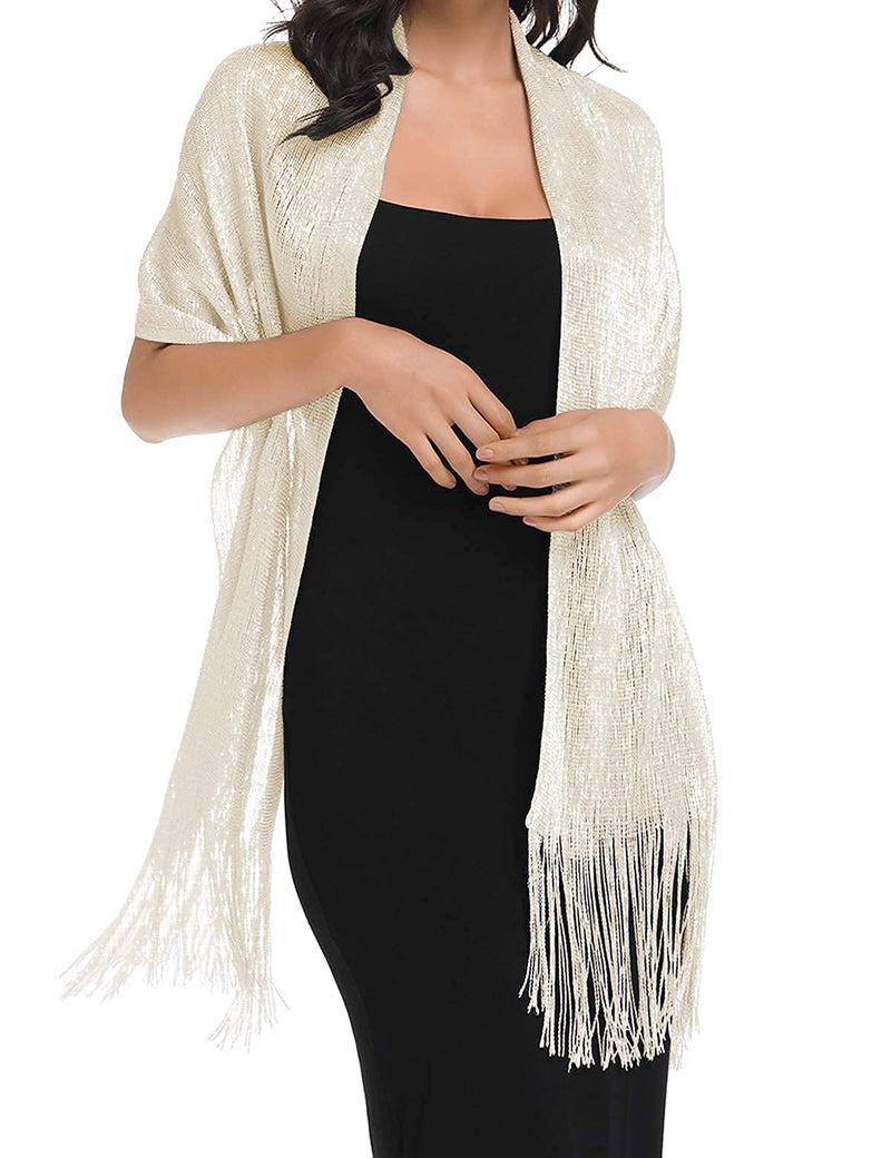 BANETTETA Gold Shawl Shawls and Wraps for Weddings Shawls and Wraps for Evening Dresses Shall for Women Shall (Light Champagne) - Image 3